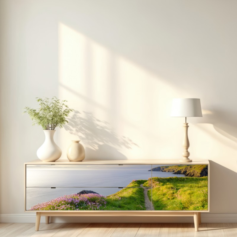 Repositionierbarer Aufkleber Ceibwr Bay küstenpfad bei dämmerung – Wallnifity® Repositionierbarer Aufkleber Ceibwr Bay küstenpfad bei dämmerung – Wallnifity®