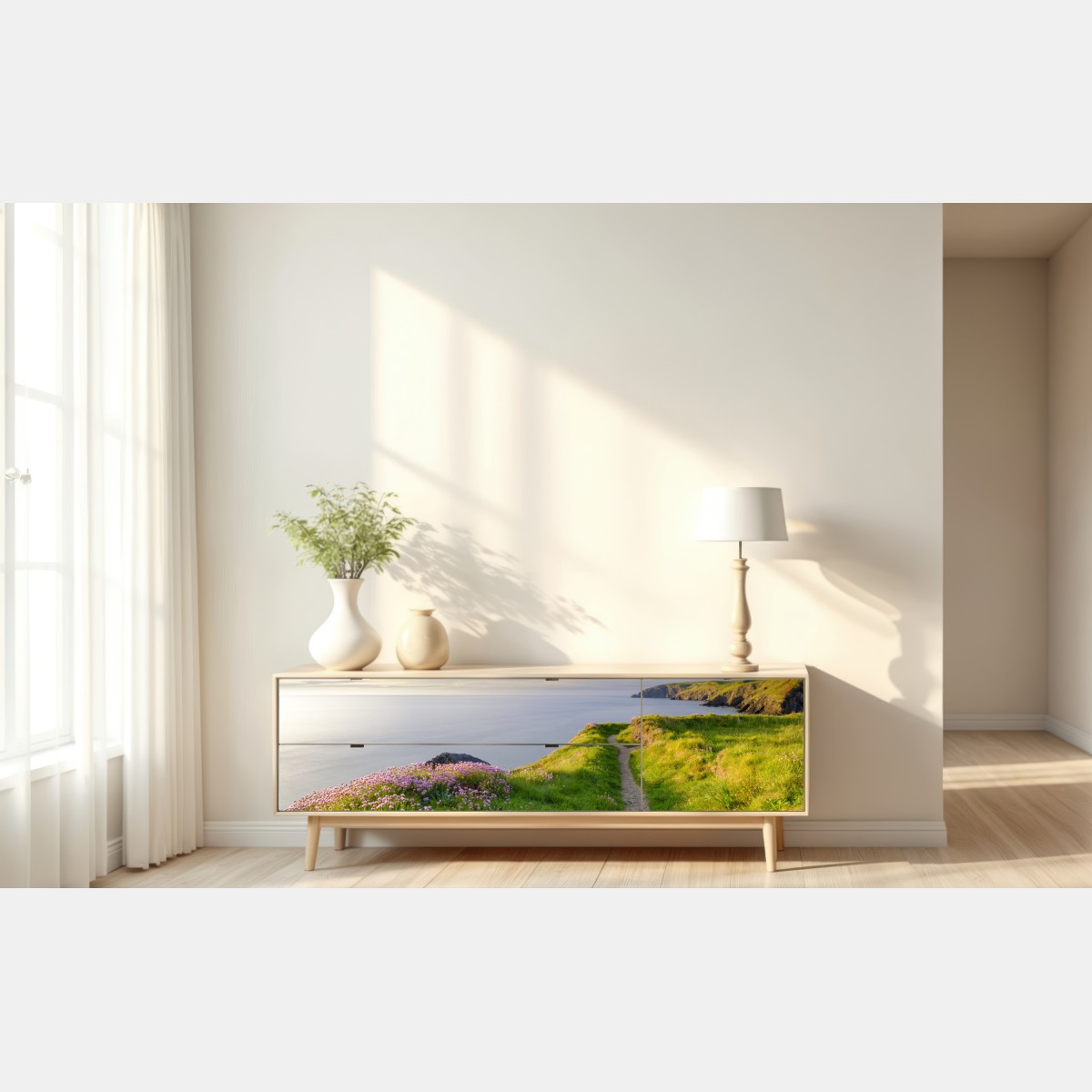Repositionierbarer Aufkleber Ceibwr Bay küstenpfad bei dämmerung – Wallnifity® Repositionierbarer Aufkleber Ceibwr Bay küstenpfad bei dämmerung – Wallnifity®