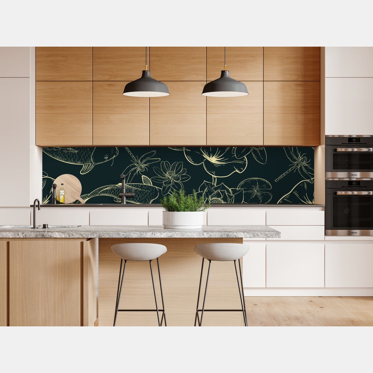 Repositionierbarer Aufkleber handgezeichnetes koi- und lotusmuster – Wallnifity® Repositionierbarer Aufkleber handgezeichnetes koi- und lotusmuster – Wallnifity®