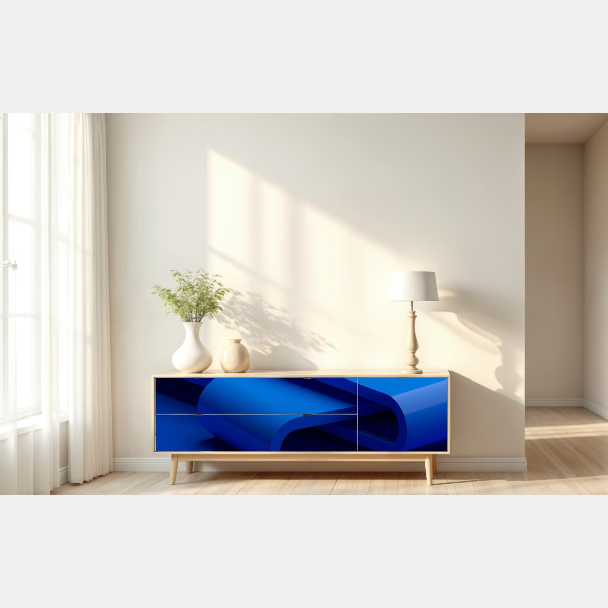 Repositionierbarer Aufkleber minimalistische blaue geometrische schleife – Wallnifity® Repositionierbarer Aufkleber minimalistische blaue geometrische schleife – Wallnifity®