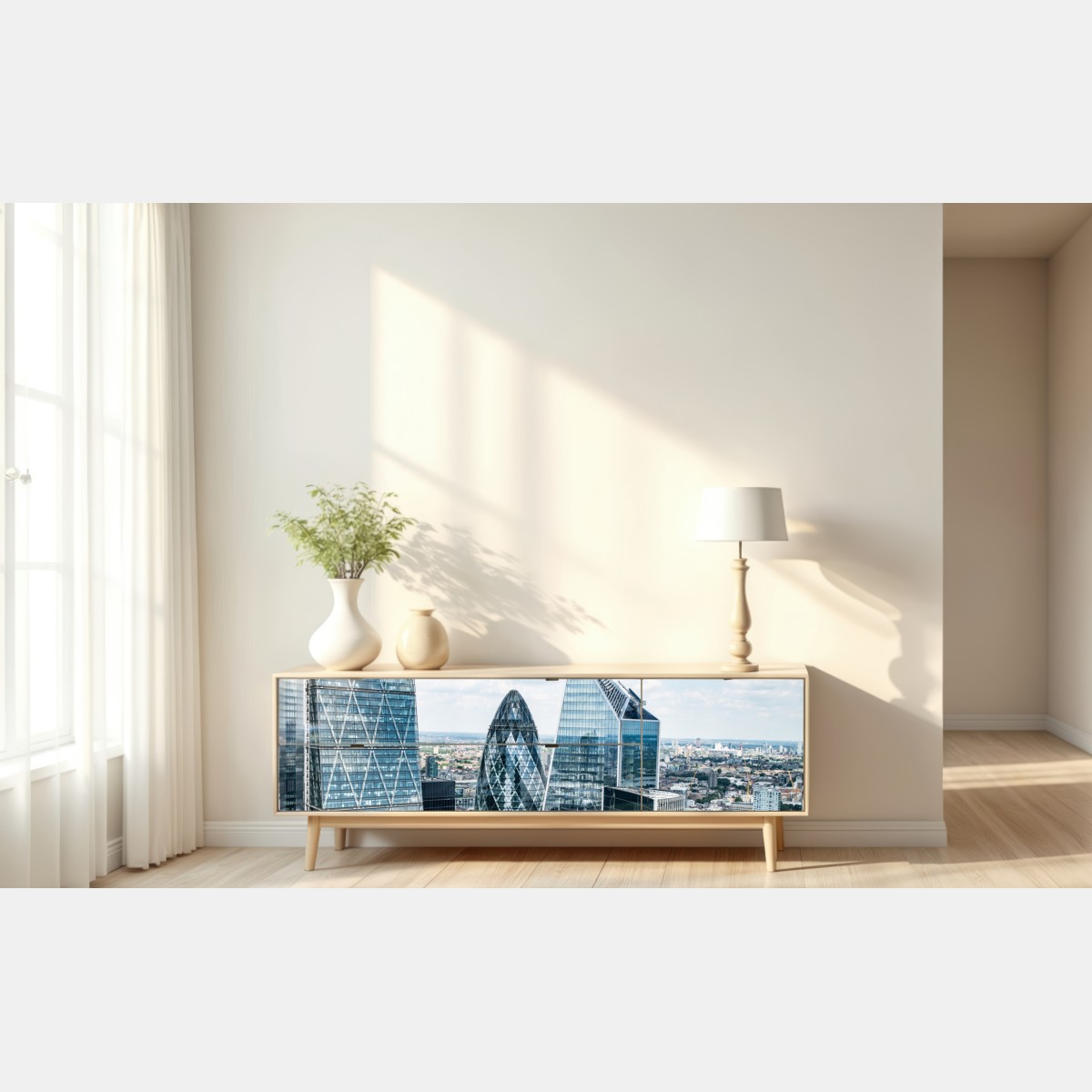 Repositionierbarer Aufkleber moderne London skyline mit gläsernen wolkenkratzern – Wallnifity® Repositionierbarer Aufkleber moderne London skyline mit gläsernen wolkenkratzern – Wallnifity®