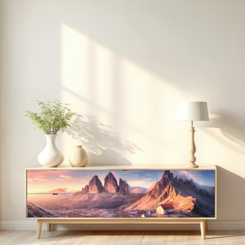 Repositionierbarer Aufkleber sonnenaufgang über den gipfeln der Dolomiten – Wallnifity® Repositionierbarer Aufkleber sonnenaufgang über den gipfeln der Dolomiten – Wallnifity®