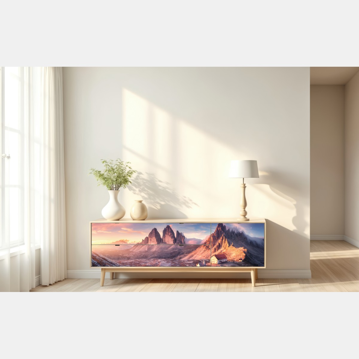 Repositionierbarer Aufkleber sonnenaufgang über den gipfeln der Dolomiten – Wallnifity® Repositionierbarer Aufkleber sonnenaufgang über den gipfeln der Dolomiten – Wallnifity®