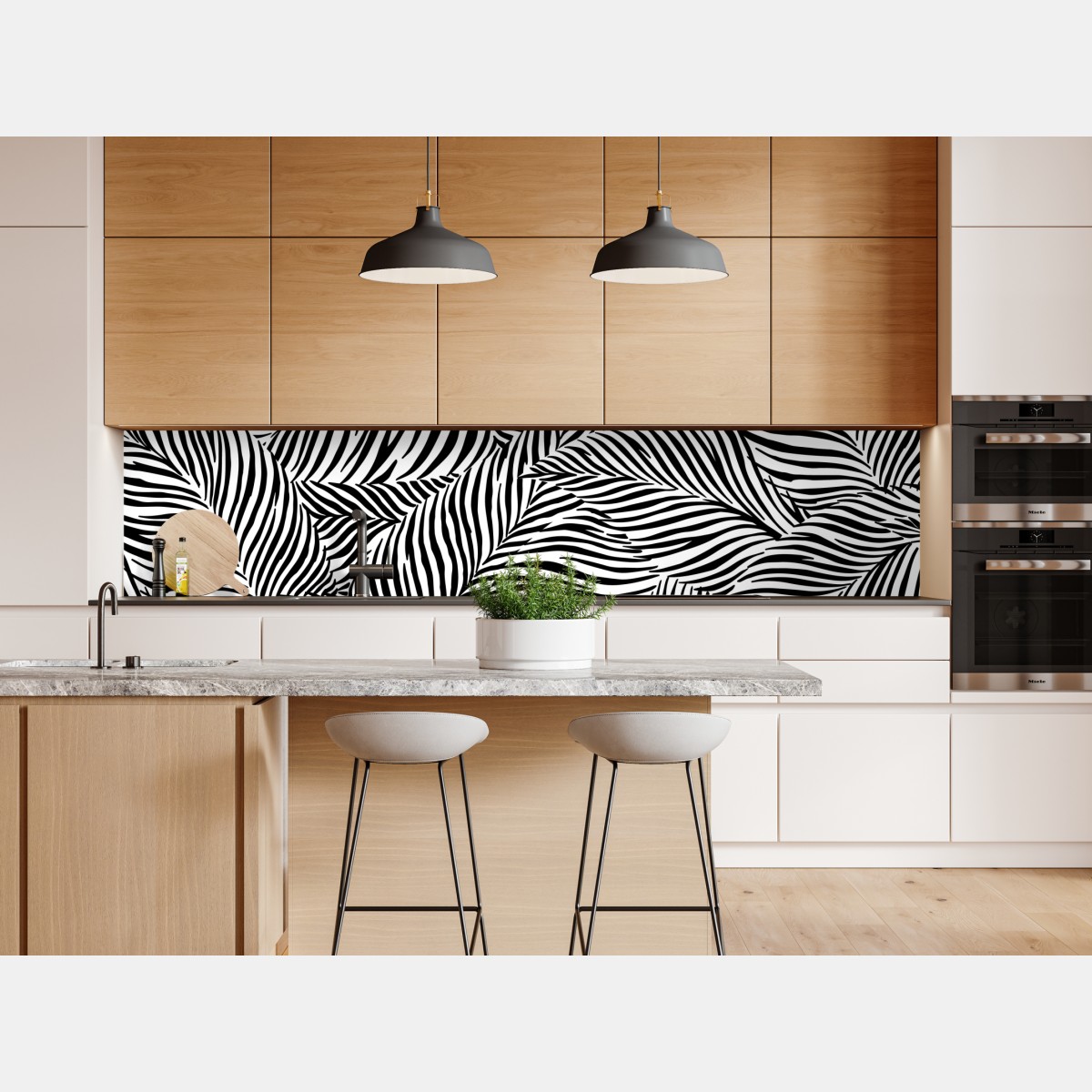 Repositionierbarer Aufkleber monochromes tropisches blattmuster – Wallnifity® Repositionierbarer Aufkleber monochromes tropisches blattmuster – Wallnifity®