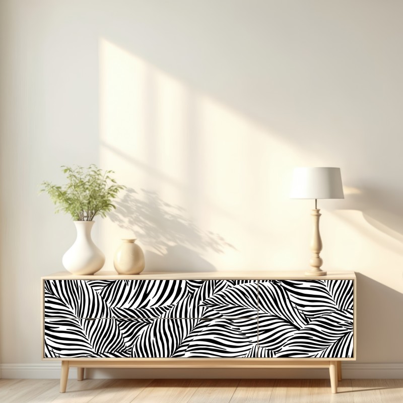 Repositionierbarer Aufkleber monochromes tropisches blattmuster – Wallnifity® Repositionierbarer Aufkleber monochromes tropisches blattmuster – Wallnifity®