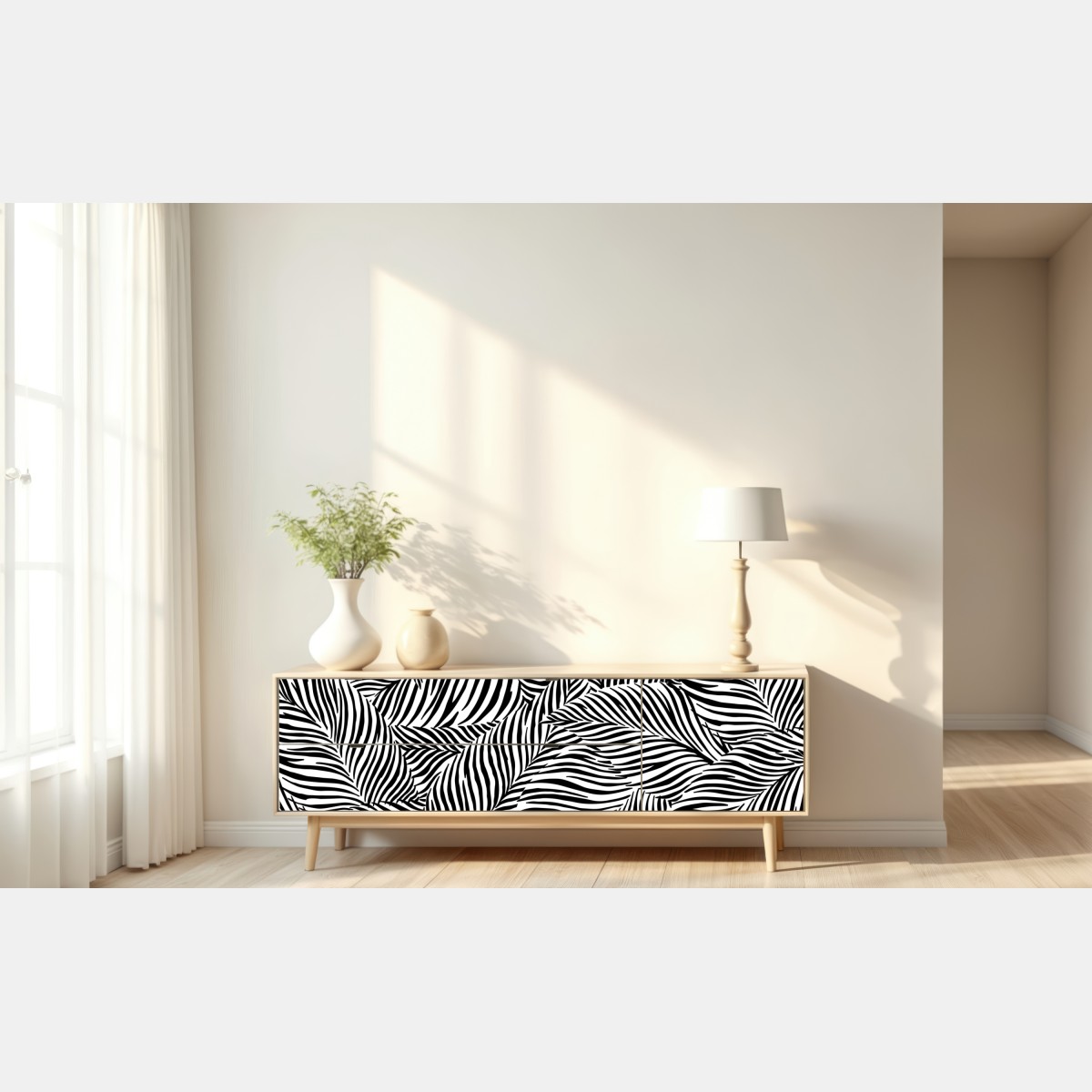 Repositionierbarer Aufkleber monochromes tropisches blattmuster – Wallnifity® Repositionierbarer Aufkleber monochromes tropisches blattmuster – Wallnifity®