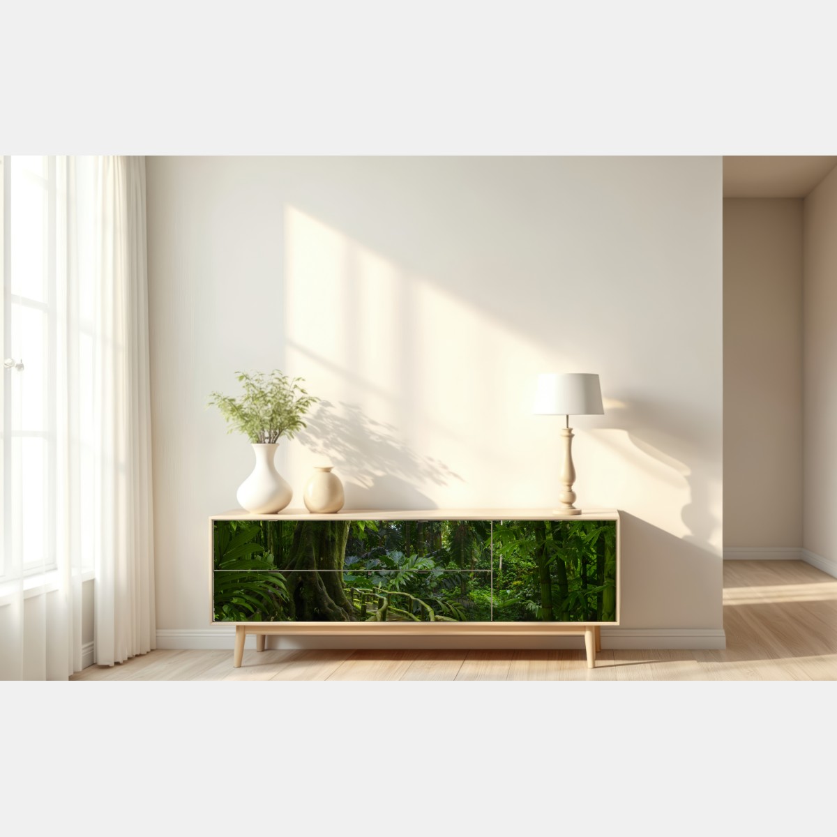 Repositionierbarer Aufkleber ruhiger dschungelsteg durch üppigen regenwald – Wallnifity® Repositionierbarer Aufkleber ruhiger dschungelsteg durch üppigen regenwald – Wallnifity®