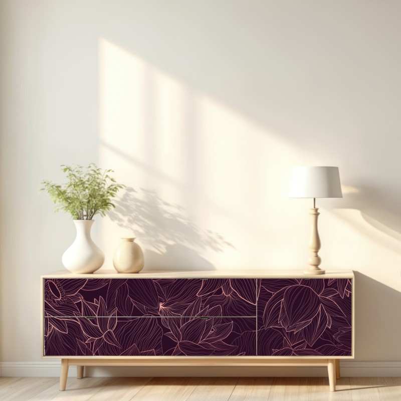 Repositionierbarer Aufkleber elegantes rosa linienblumenmuster – Wallnifity® Repositionierbarer Aufkleber elegantes rosa linienblumenmuster – Wallnifity®