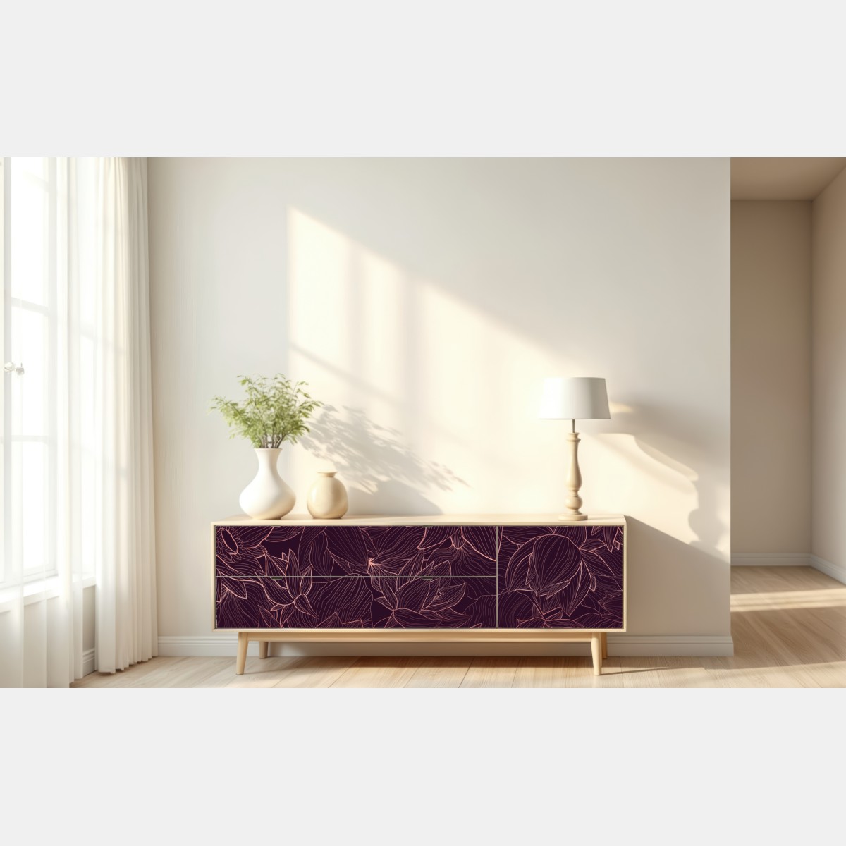 Repositionierbarer Aufkleber elegantes rosa linienblumenmuster – Wallnifity® Repositionierbarer Aufkleber elegantes rosa linienblumenmuster – Wallnifity®