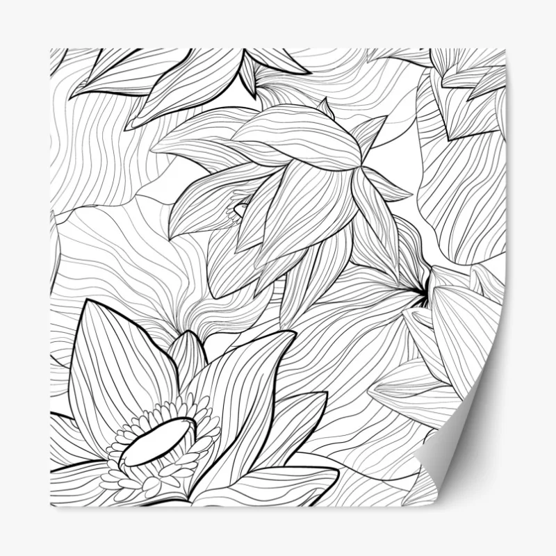 Repositionierbarer Aufkleber zarte lotus-linienzeichnung – Wallnifity® Repositionierbarer Aufkleber zarte lotus-linienzeichnung – Wallnifity®