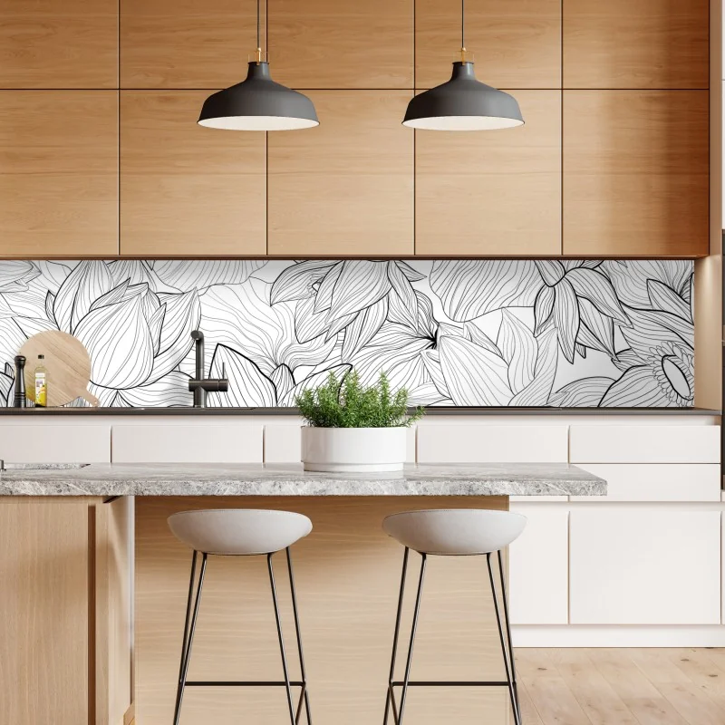 Repositionierbarer Aufkleber zarte lotus-linienzeichnung – Wallnifity® Repositionierbarer Aufkleber zarte lotus-linienzeichnung – Wallnifity®