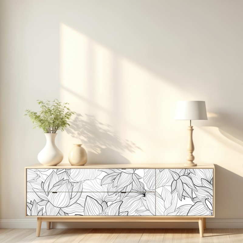 Repositionierbarer Aufkleber zarte lotus-linienzeichnung – Wallnifity® Repositionierbarer Aufkleber zarte lotus-linienzeichnung – Wallnifity®