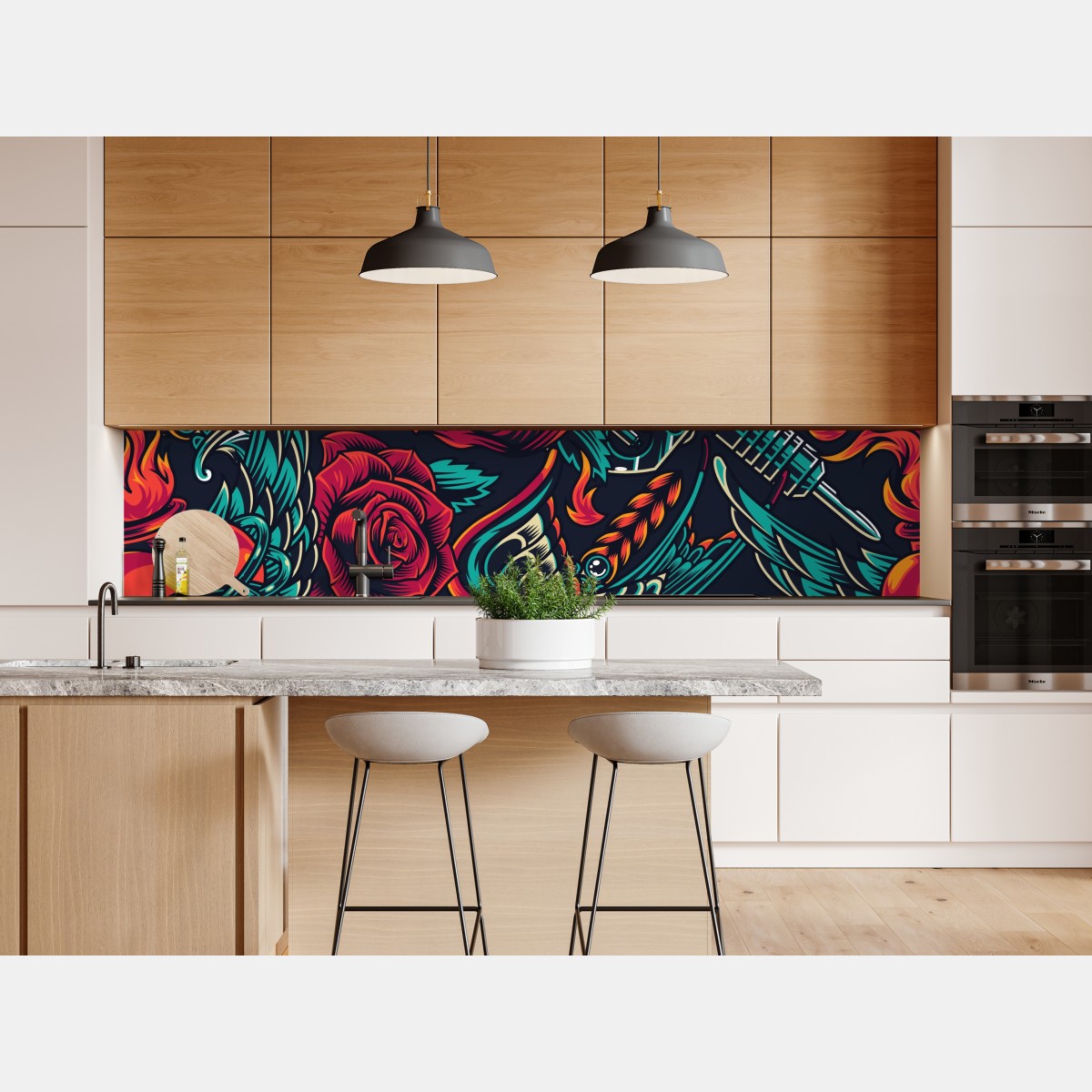 Repositionierbarer Aufkleber kräftiges tätowierungsmuster mit rosen – Wallnifity® Repositionierbarer Aufkleber kräftiges tätowierungsmuster mit rosen – Wallnifity®