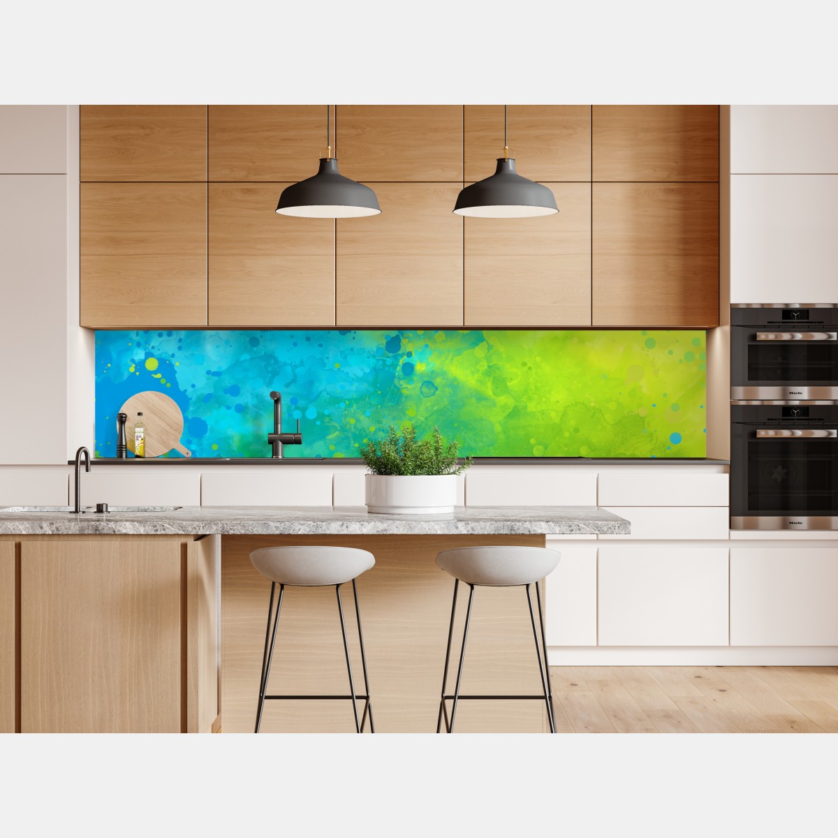 Repositionierbarer Aufkleber lebhafte türkis und limetten aquarellspritzer – Wallnifity® Repositionierbarer Aufkleber lebhafte türkis und limetten aquarellspritzer – Wallnifity®