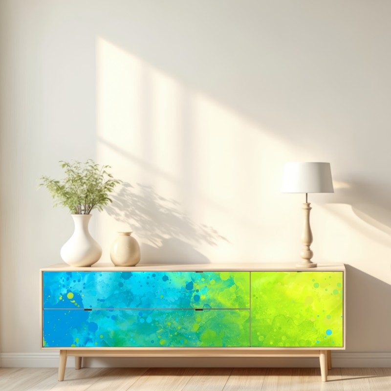 Repositionierbarer Aufkleber lebhafte türkis und limetten aquarellspritzer – Wallnifity® Repositionierbarer Aufkleber lebhafte türkis und limetten aquarellspritzer – Wallnifity®