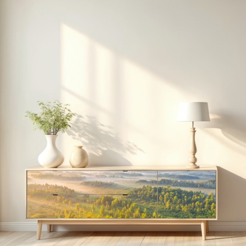 Repositionierbarer Aufkleber nebliger morgen im sumpf von Zvanets – Wallnifity® Repositionierbarer Aufkleber nebliger morgen im sumpf von Zvanets – Wallnifity®