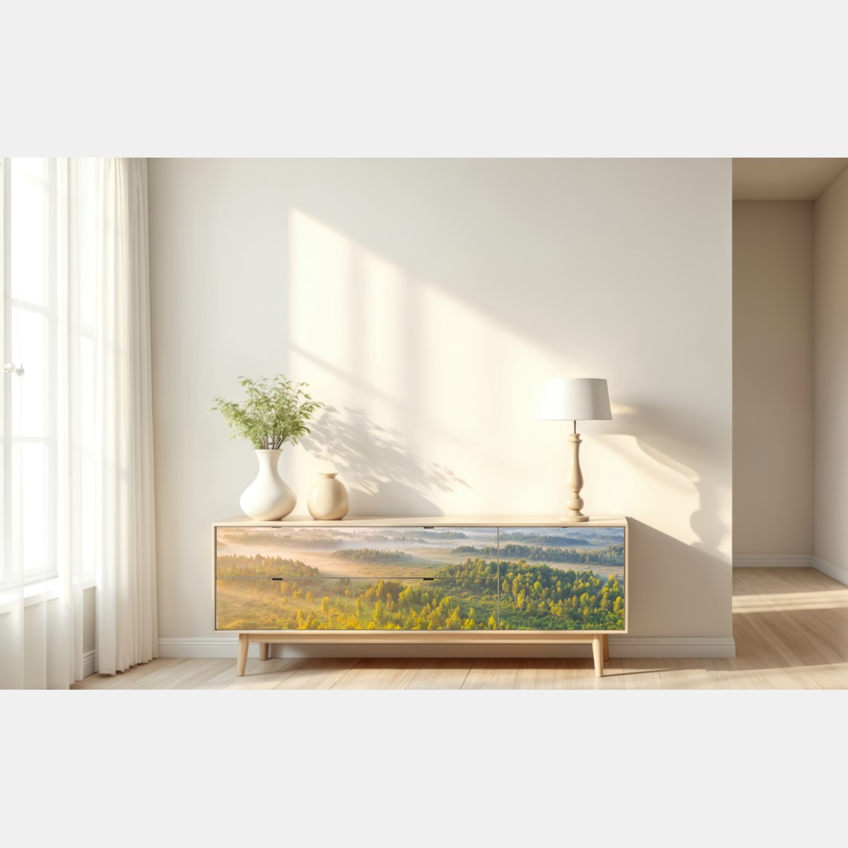 Repositionierbarer Aufkleber nebliger morgen im sumpf von Zvanets – Wallnifity® Repositionierbarer Aufkleber nebliger morgen im sumpf von Zvanets – Wallnifity®