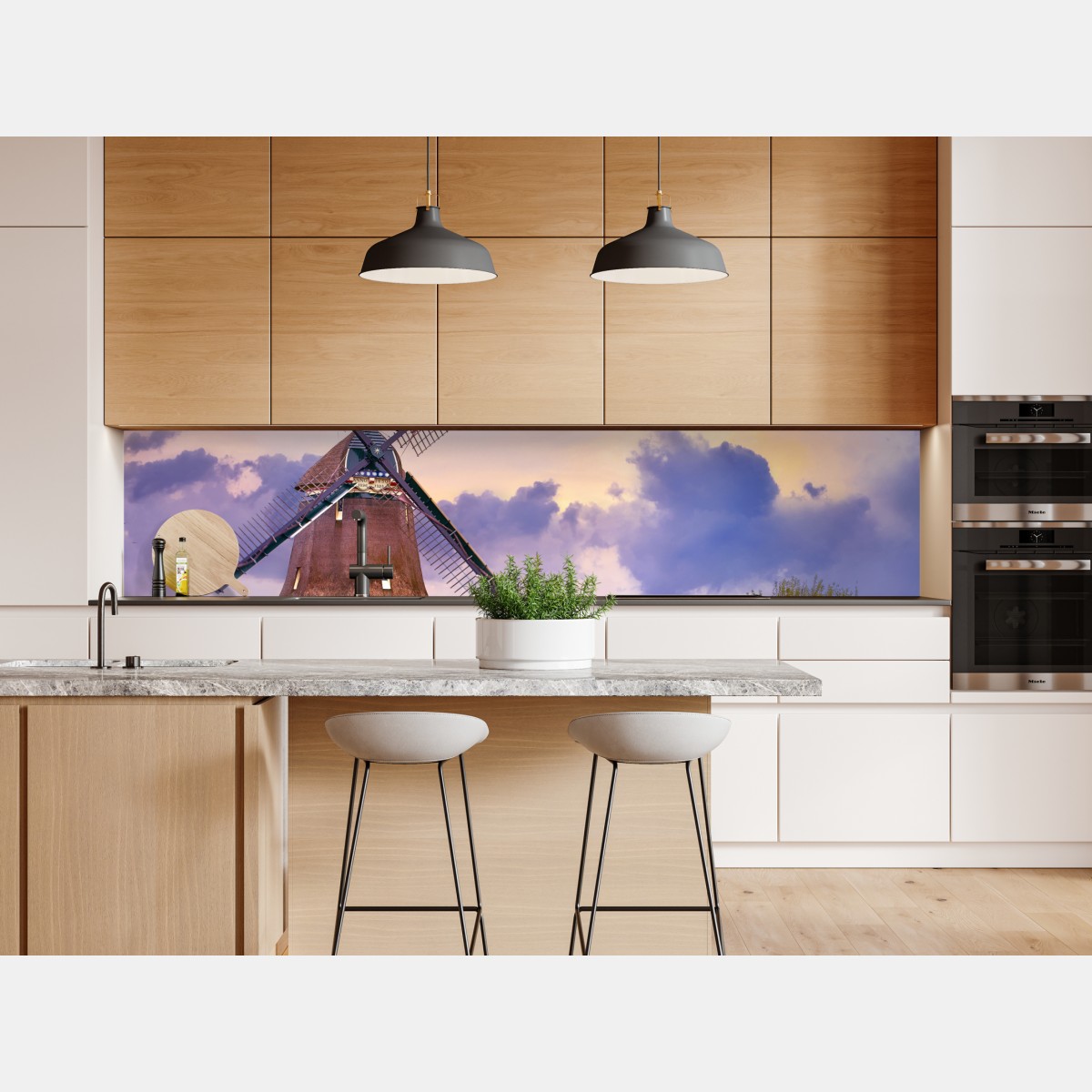 Repositionierbarer Aufkleber historische windmühle auf goldenen feldern – Wallnifity® Repositionierbarer Aufkleber historische windmühle auf goldenen feldern – Wallnifity®