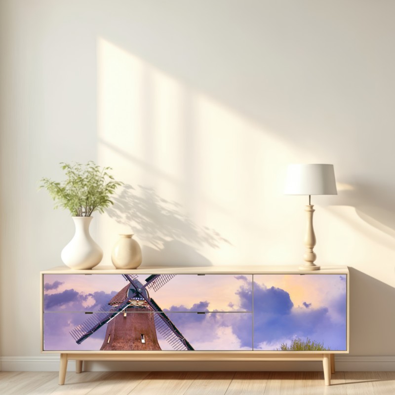 Repositionierbarer Aufkleber historische windmühle auf goldenen feldern – Wallnifity® Repositionierbarer Aufkleber historische windmühle auf goldenen feldern – Wallnifity®