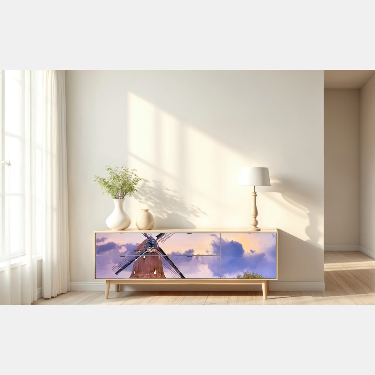 Repositionierbarer Aufkleber historische windmühle auf goldenen feldern – Wallnifity® Repositionierbarer Aufkleber historische windmühle auf goldenen feldern – Wallnifity®