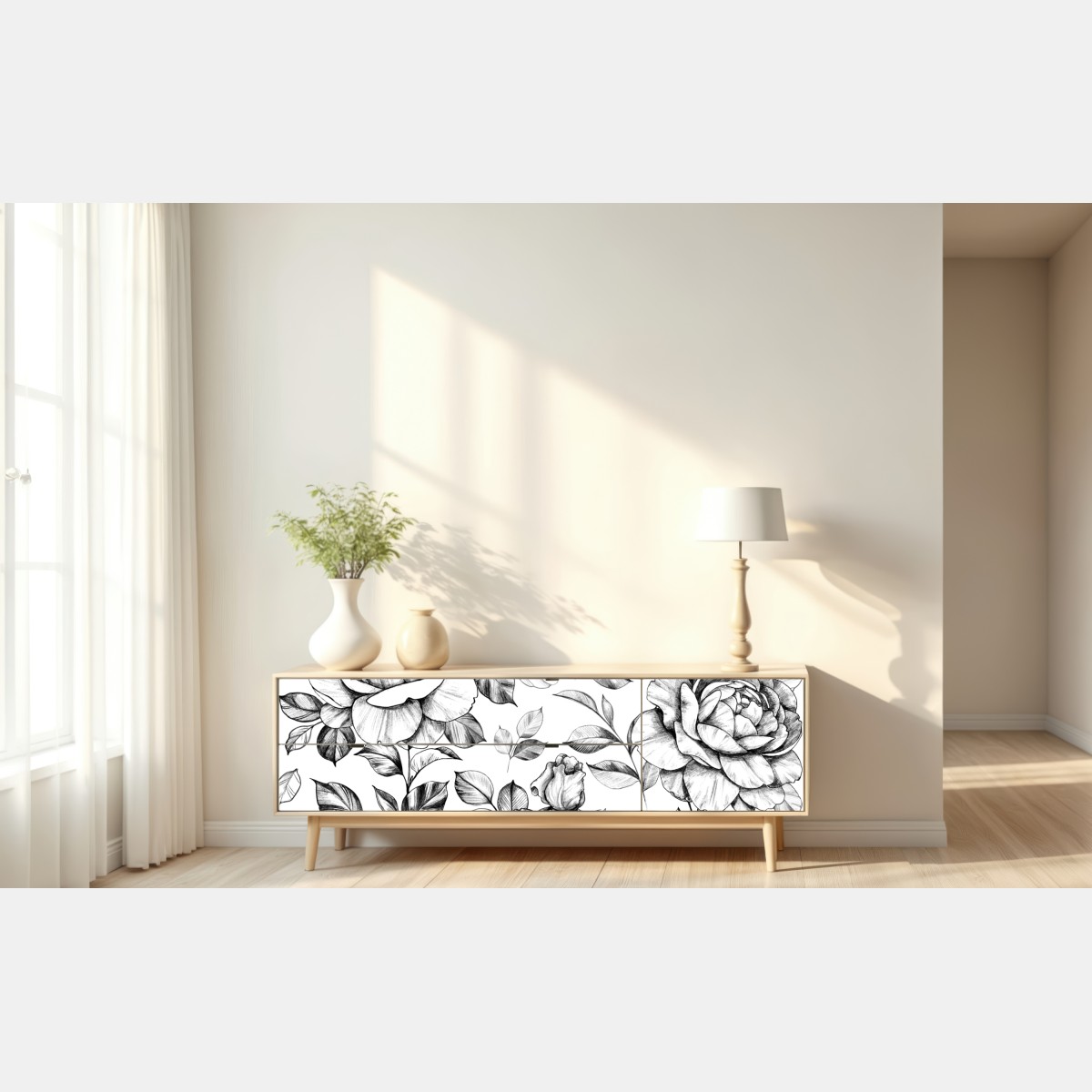 Repositionierbarer Aufkleber handgezeichnetes rosenmuster – Wallnifity® Repositionierbarer Aufkleber handgezeichnetes rosenmuster – Wallnifity®