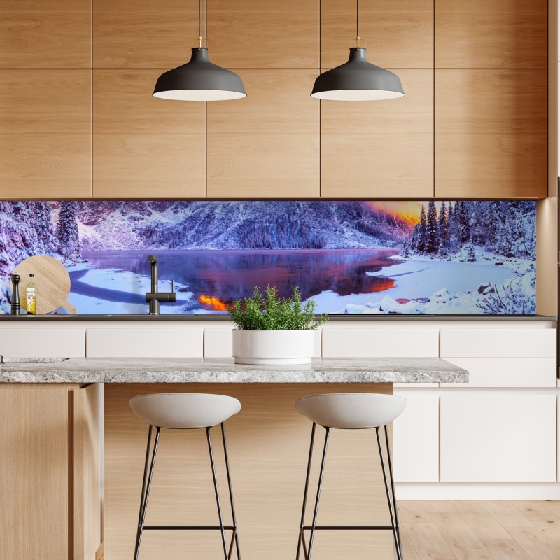 Repositionierbarer Aufkleber goldene sonne über minimalistischen bergen – Wallnifity®