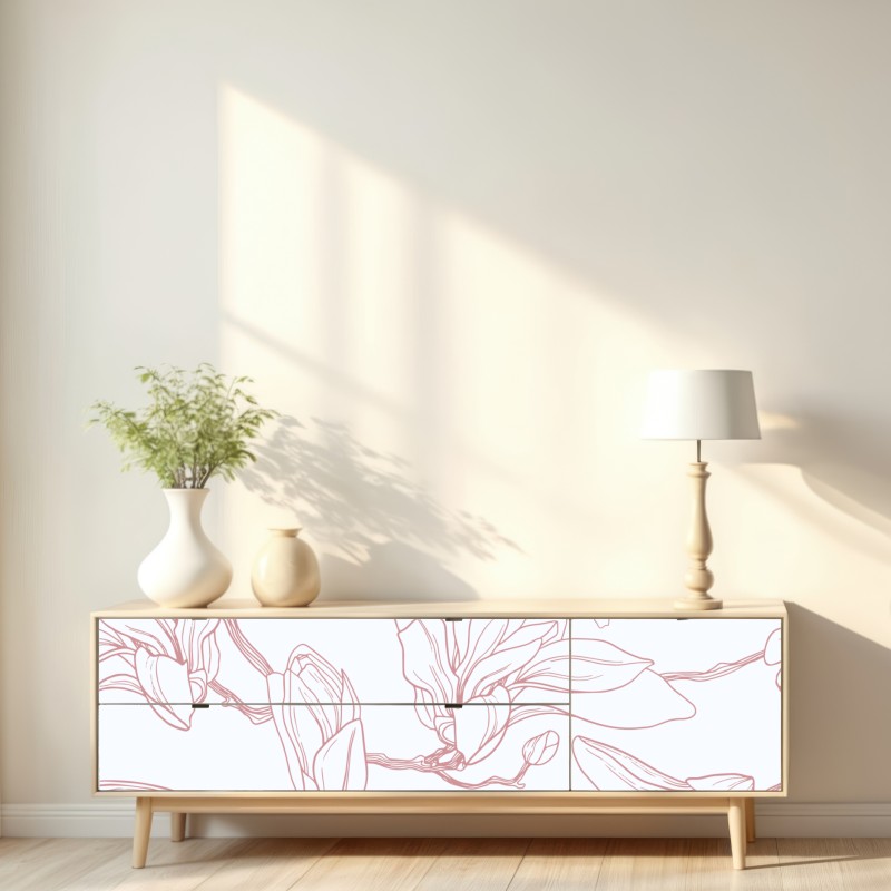 Repositionierbarer Aufkleber zartes magnolienmuster in sanftem rosa – Wallnifity® Repositionierbarer Aufkleber zartes magnolienmuster in sanftem rosa – Wallnifity®