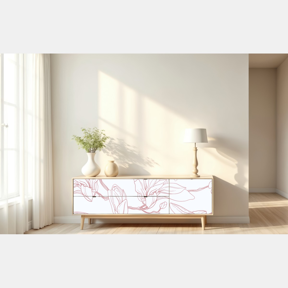 Repositionierbarer Aufkleber zartes magnolienmuster in sanftem rosa – Wallnifity® Repositionierbarer Aufkleber zartes magnolienmuster in sanftem rosa – Wallnifity®