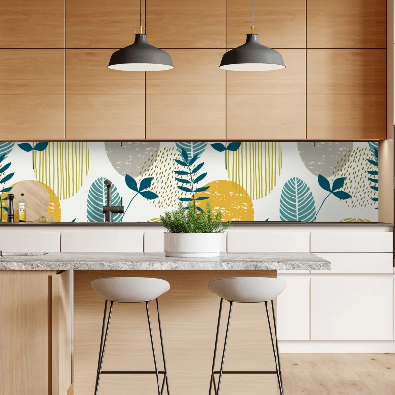 Repositionierbarer Aufkleber türkis-senfgelbes botanisches muster – Wallnifity® Repositionierbarer Aufkleber türkis-senfgelbes botanisches muster – Wallnifity®
