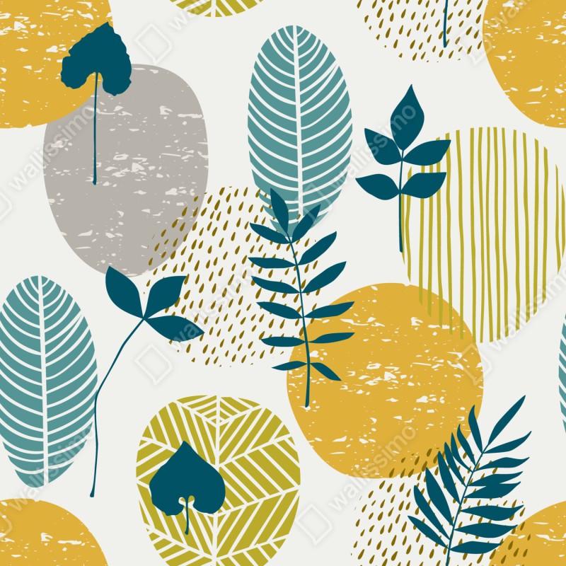 Repositionierbarer Aufkleber türkis-senfgelbes botanisches muster – Wallnifity® Repositionierbarer Aufkleber türkis-senfgelbes botanisches muster – Wallnifity®