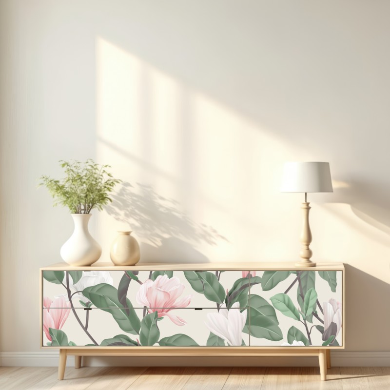 Repositionierbarer Aufkleber pastell magnolienmuster – Wallnifity® Repositionierbarer Aufkleber pastell magnolienmuster – Wallnifity®