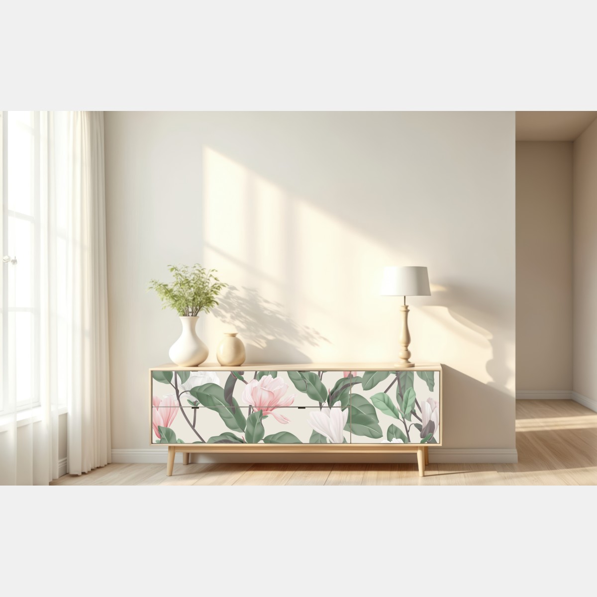 Repositionierbarer Aufkleber pastell magnolienmuster – Wallnifity® Repositionierbarer Aufkleber pastell magnolienmuster – Wallnifity®