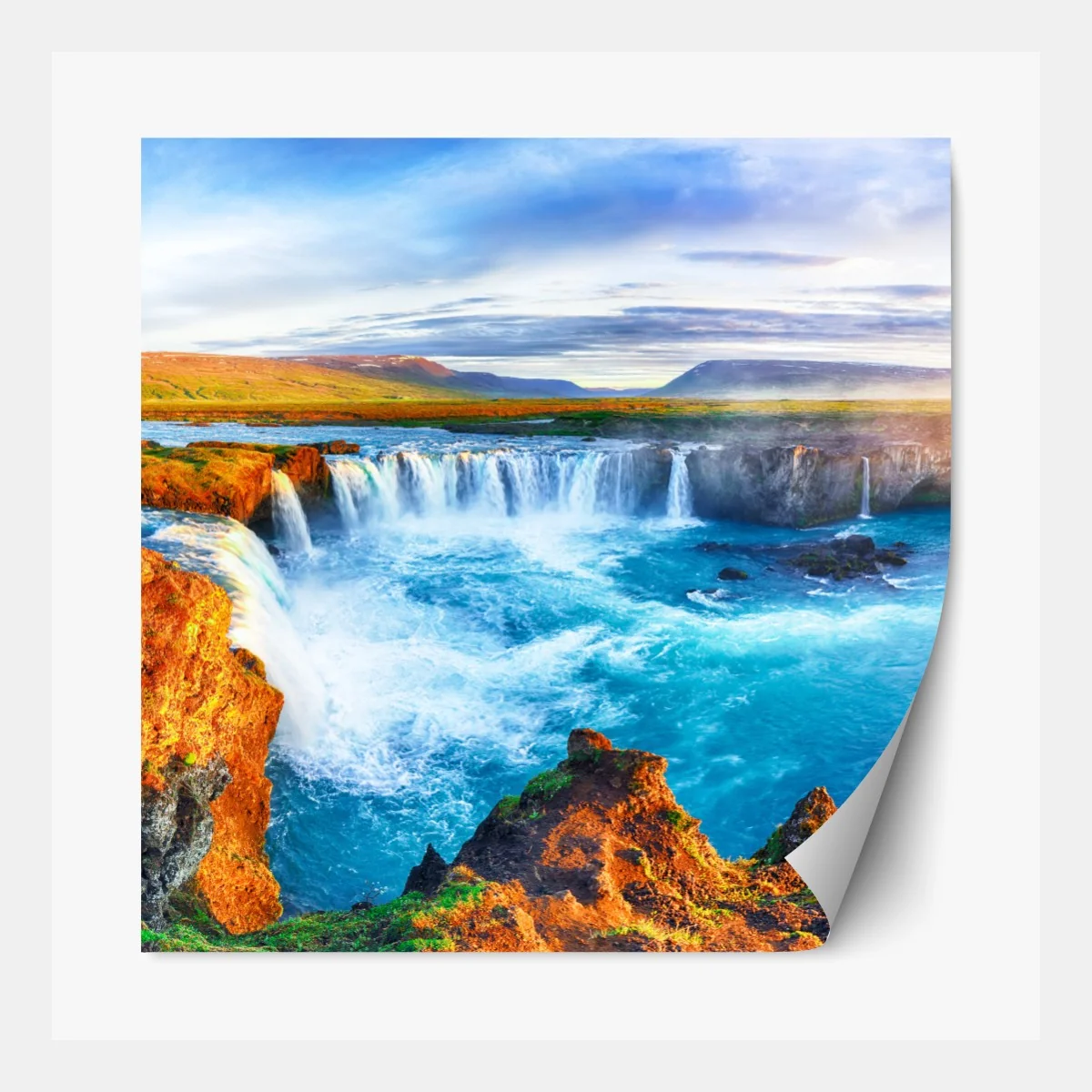 Repositionierbarer Aufkleber panorama des wasserfalls Godafoss bei sonnenaufgang – Wallnifity® Repositionierbarer Aufkleber panorama des wasserfalls Godafoss bei sonnenaufgang – Wallnifity®