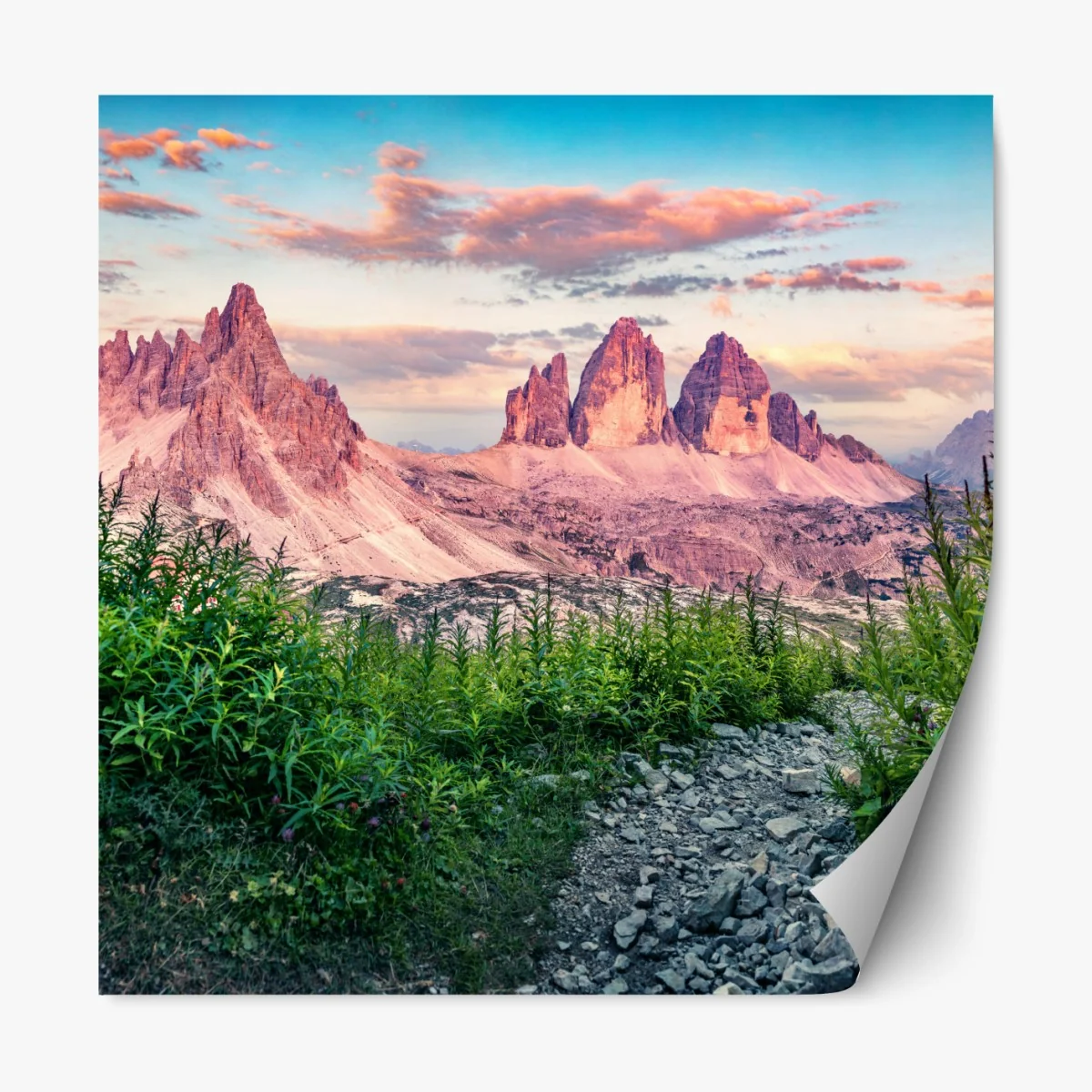 Repositionierbarer Aufkleber sonnenuntergang bei Tre Cime di Lavaredo – Wallnifity® Repositionierbarer Aufkleber sonnenuntergang bei Tre Cime di Lavaredo – Wallnifity®