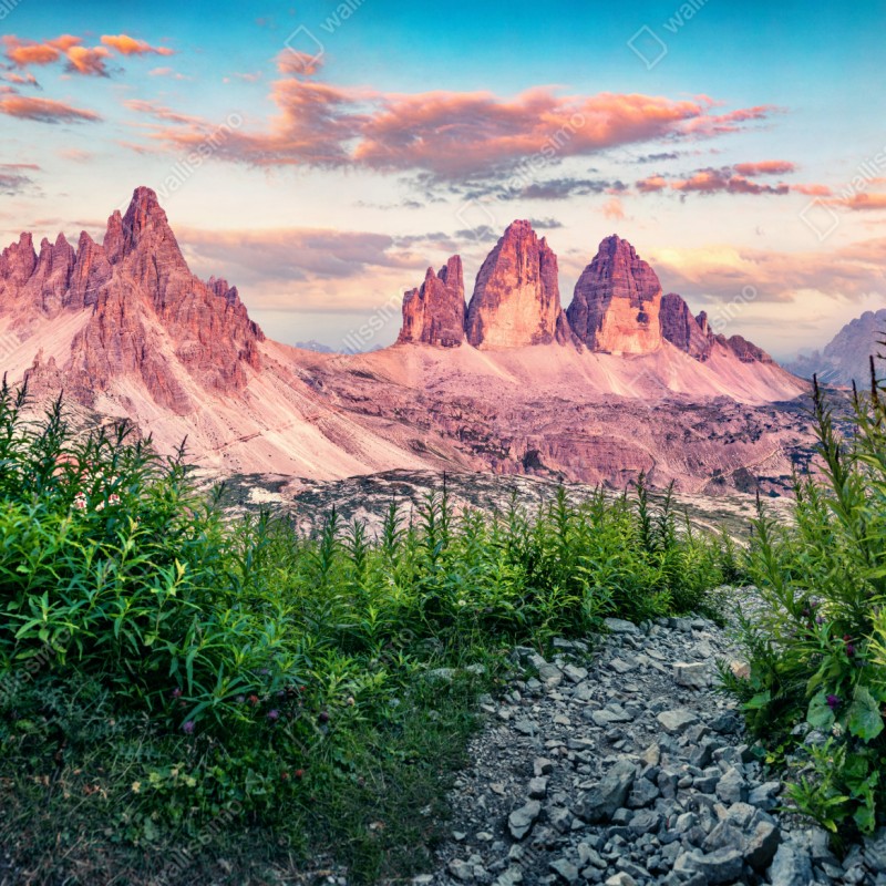 Repositionierbarer Aufkleber sonnenuntergang bei Tre Cime di Lavaredo – Wallnifity® Repositionierbarer Aufkleber sonnenuntergang bei Tre Cime di Lavaredo – Wallnifity®