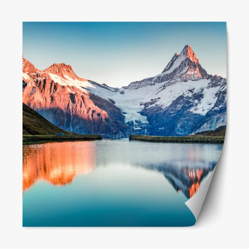 Repositionierbarer Aufkleber sonnenuntergangsreflexionen am Bachalpsee, Schweiz