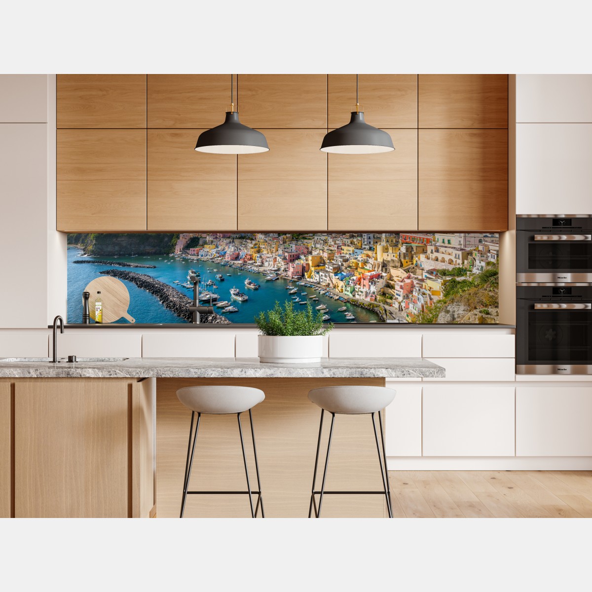Repositionierbarer Aufkleber bunte panoramaufnahme eines Mittelmeerhafens – Wallnifity® Repositionierbarer Aufkleber bunte panoramaufnahme eines Mittelmeerhafens – Wallnifity®