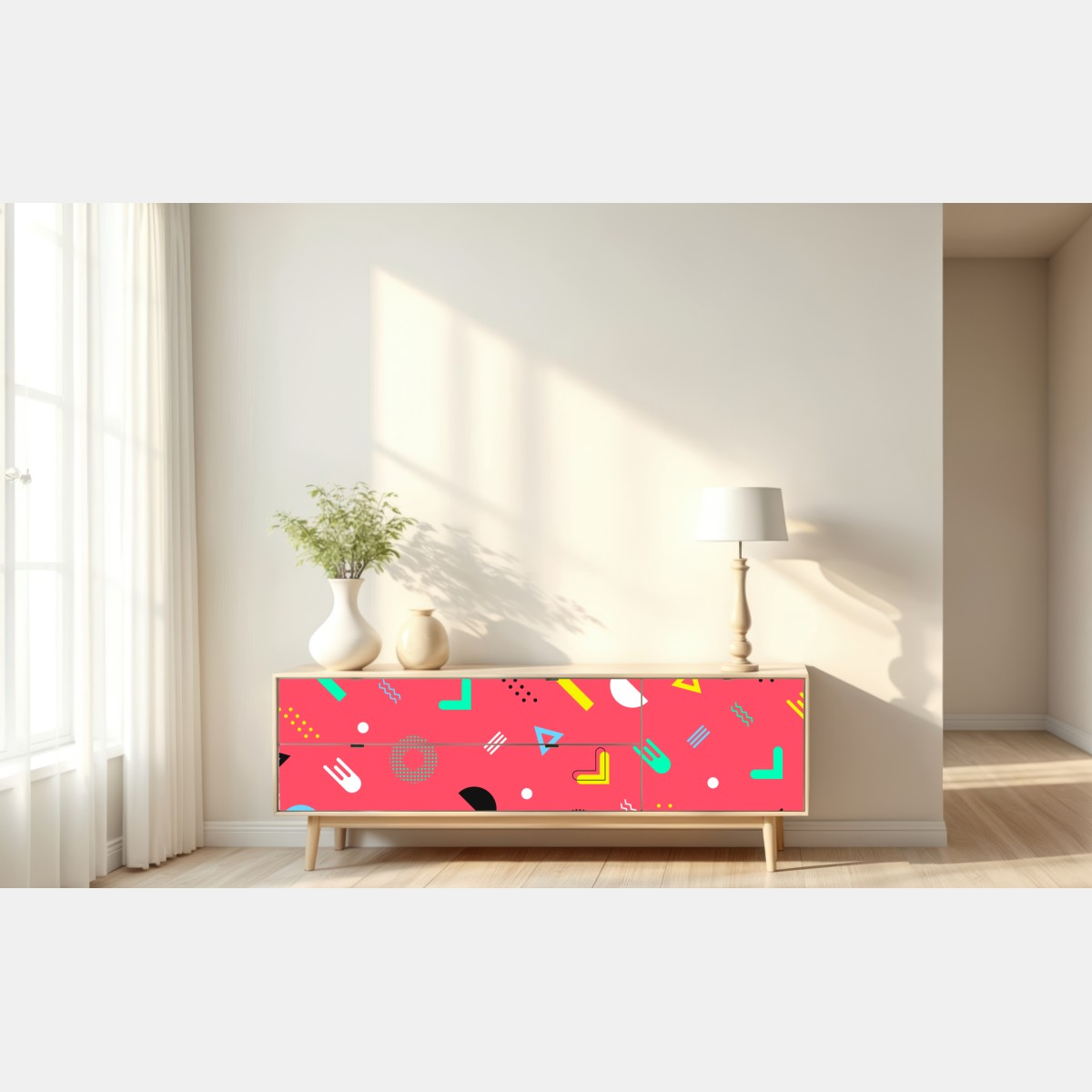 Repositionierbarer Aufkleber leuchtendes memphis geometrisches muster – Wallnifity® Repositionierbarer Aufkleber leuchtendes memphis geometrisches muster – Wallnifity®