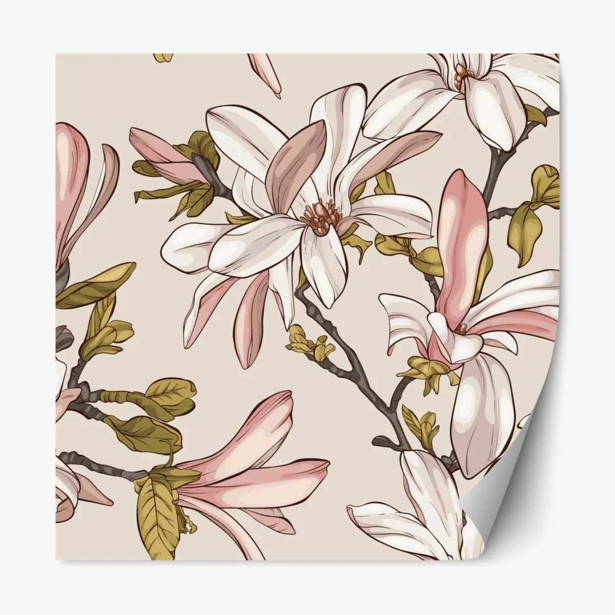 Repositionierbarer Aufkleber pastell magnolien auf beigem grund – Wallnifity® Repositionierbarer Aufkleber pastell magnolien auf beigem grund – Wallnifity®