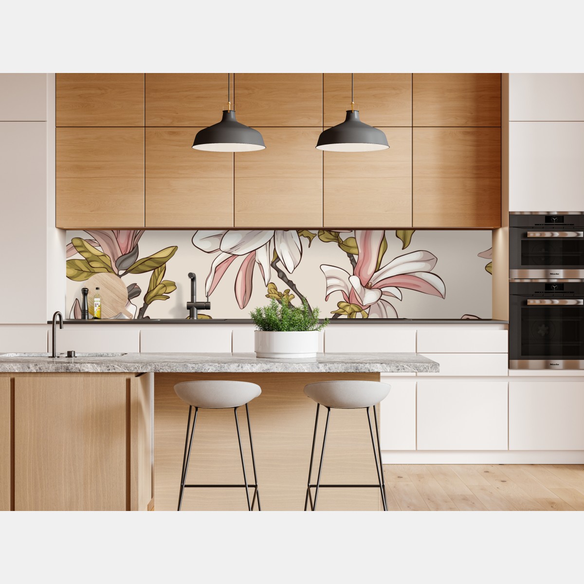 Repositionierbarer Aufkleber pastell magnolien auf beigem grund – Wallnifity® Repositionierbarer Aufkleber pastell magnolien auf beigem grund – Wallnifity®