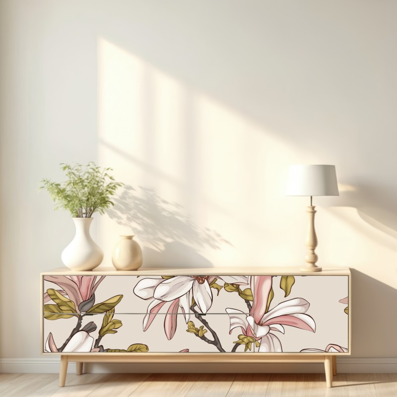 Repositionierbarer Aufkleber pastell magnolien auf beigem grund – Wallnifity® Repositionierbarer Aufkleber pastell magnolien auf beigem grund – Wallnifity®
