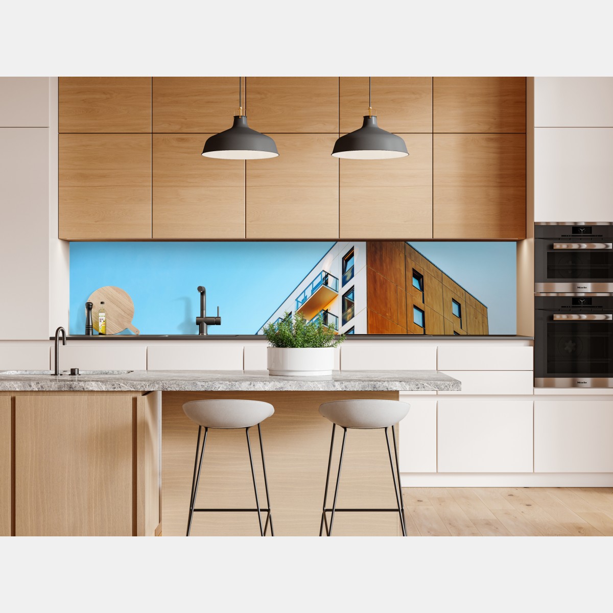 Repositionierbarer Aufkleber modernes wohngebäude mit balkonen – Wallnifity® Repositionierbarer Aufkleber modernes wohngebäude mit balkonen – Wallnifity®