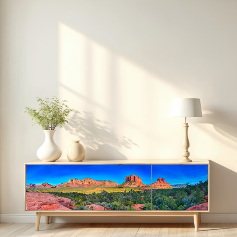 Repositionierbarer Aufkleber panoramablick auf Bell Rock und Courthouse Butte, Sedona – Wallnifity® Repositionierbarer Aufkleber panoramablick auf Bell Rock und Courthouse Butte, Sedona – Wallnifity®