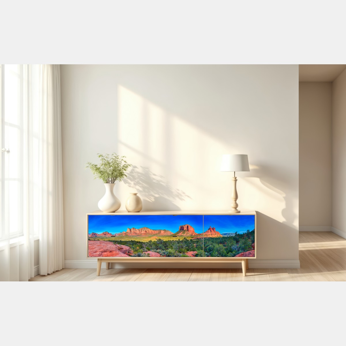 Repositionierbarer Aufkleber panoramablick auf Bell Rock und Courthouse Butte, Sedona – Wallnifity® Repositionierbarer Aufkleber panoramablick auf Bell Rock und Courthouse Butte, Sedona – Wallnifity®