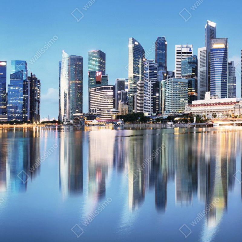 Repositionierbarer Aufkleber moderne stadtskyline gespiegelt im wasser – Wallnifity® Repositionierbarer Aufkleber moderne stadtskyline gespiegelt im wasser – Wallnifity®