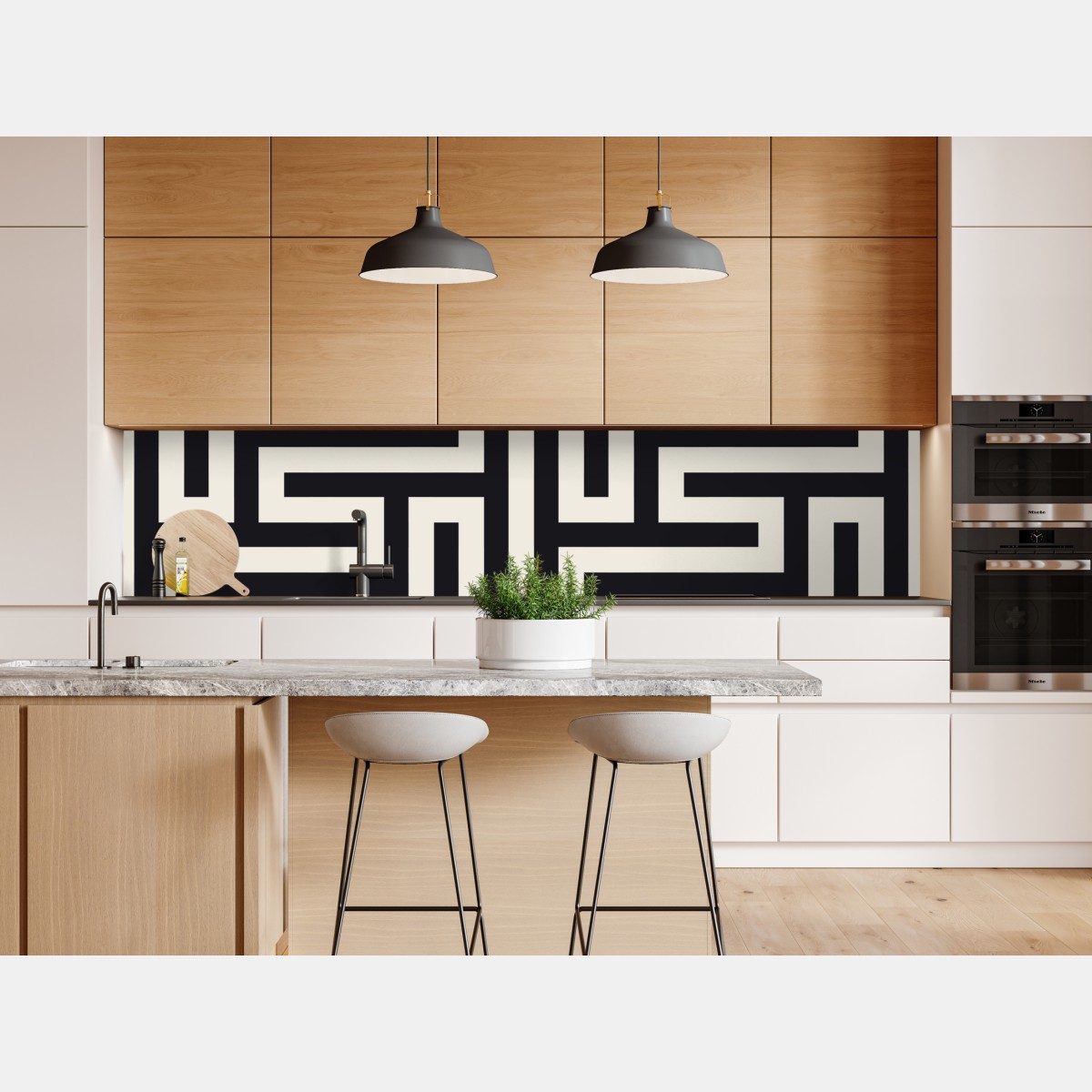 Repositionierbarer Aufkleber geometrisches labyrinthmuster in beige und schwarz – Wallnifity® Repositionierbarer Aufkleber geometrisches labyrinthmuster in beige und schwarz – Wallnifity®