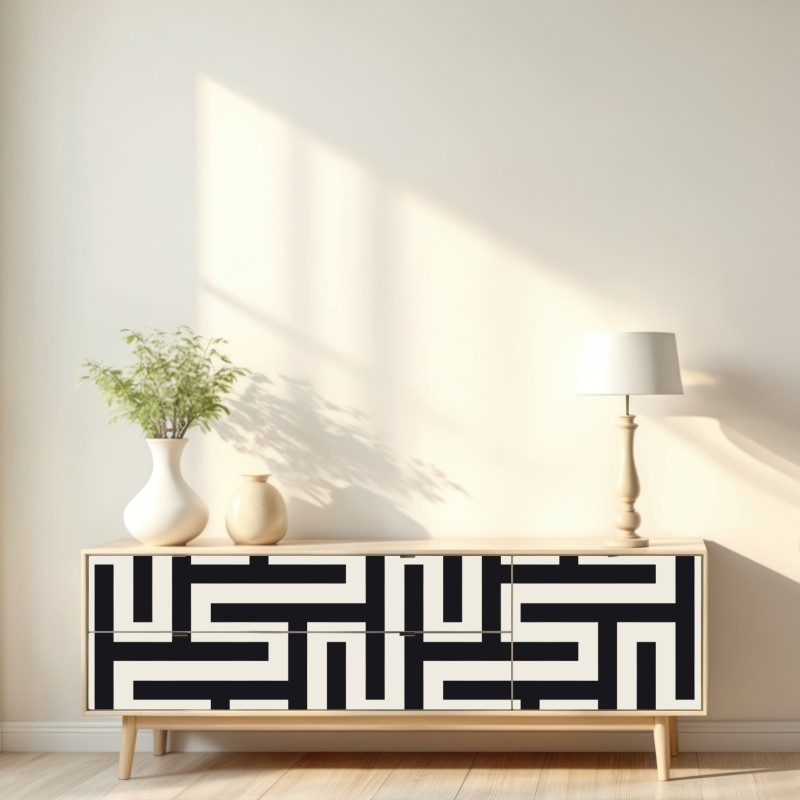 Repositionierbarer Aufkleber geometrisches labyrinthmuster in beige und schwarz – Wallnifity® Repositionierbarer Aufkleber geometrisches labyrinthmuster in beige und schwarz – Wallnifity®