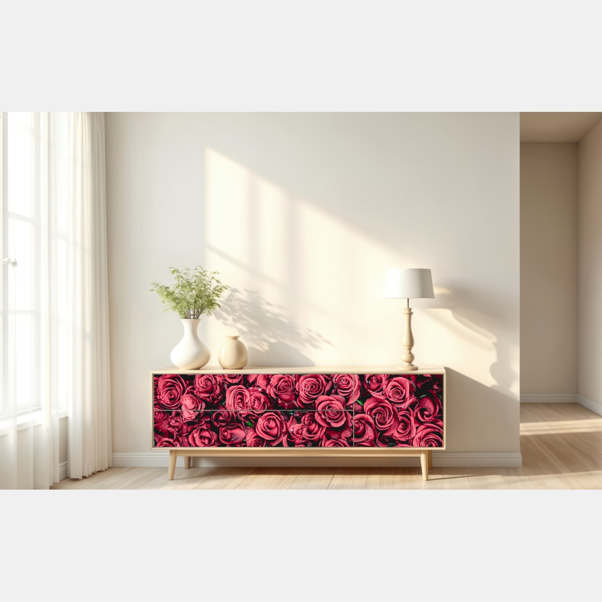 Repositionierbarer Aufkleber pralle rote rosen wandbild – Wallnifity® Repositionierbarer Aufkleber pralle rote rosen wandbild – Wallnifity®