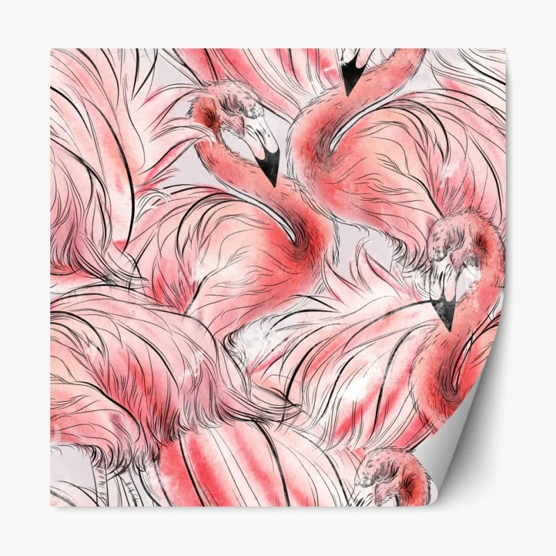 Repositionierbarer Aufkleber aquarell flamingo nahtloses muster – Wallnifity® Repositionierbarer Aufkleber aquarell flamingo nahtloses muster – Wallnifity®