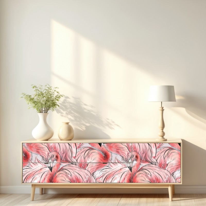 Repositionierbarer Aufkleber aquarell flamingo nahtloses muster – Wallnifity® Repositionierbarer Aufkleber aquarell flamingo nahtloses muster – Wallnifity®